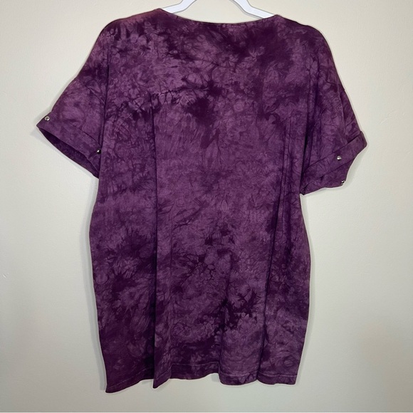 Vintage Cover Charge Purple Tie Dye Embellished V-neck T-shirt One Size Fits All - Picture 8 of 9